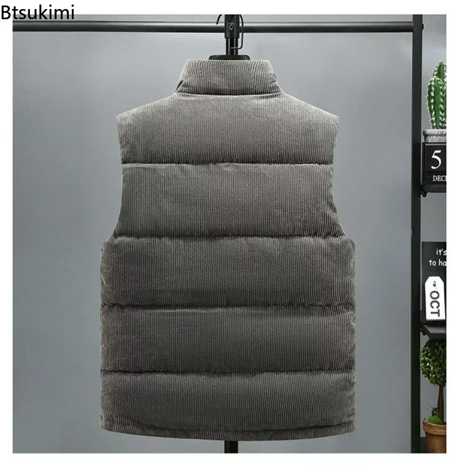 Men's Vests Men's Thick Warm Vest Autumn Winter Cotton Padded Sleeveless Jacket Men Casual Stand Collar Oversized Waistcoat Vests Male 23102