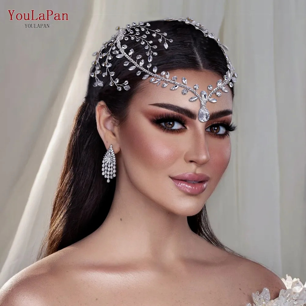 Headbands YouLaPan Rhinestone Wedding Forehead Headband Women Headdress Water Drop Bridal Head Tiara Bride Head Piece with Combs HP466 231025