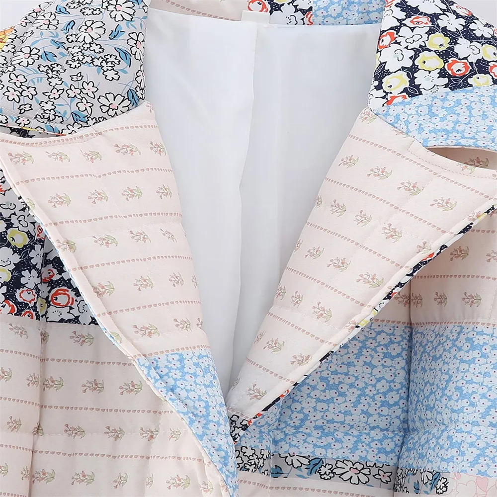 Women's Wool Blends PB ZA 2023 Autumn Fashion European and American Style Casual Belt Printed Quilted Cotton Long Coat 231026