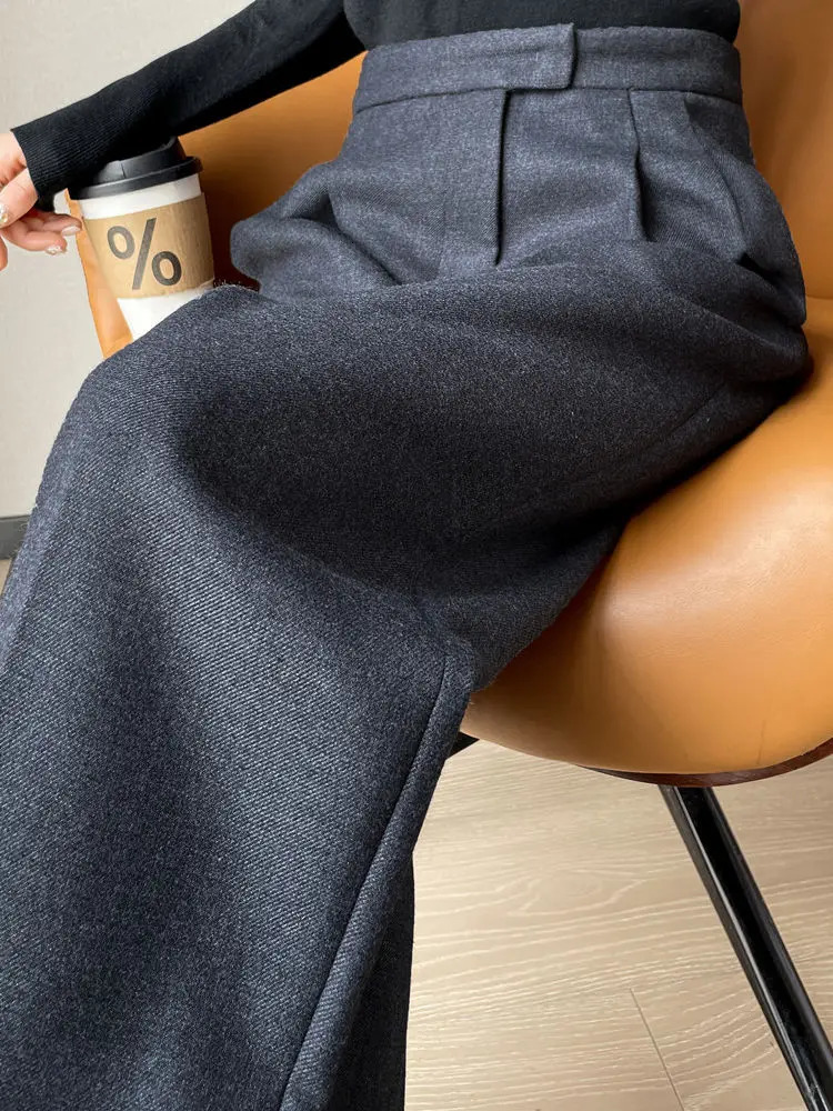 Women's Pants Capris Gray Pants for Women Solid Wool Suit Women Pants High Waist Fashion Wide Leg Pants Autumn Winter Thickening Women' S Pa
