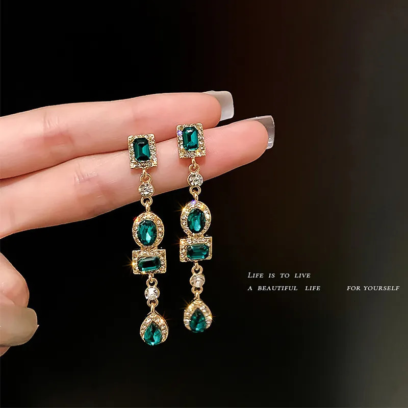Charm Fashion Green Golden Long Pearl Tassel Drop Earrings For Women Vintage Jewelry Party Wedding Trendy Dangle Earrings 231025