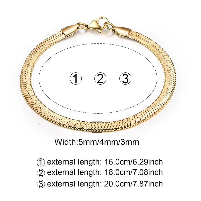 Charm Bracelets High Quality Gold Plated Stainless Steel Flat Bracelet Waterproof Filmy Snake Chain for Men Women Classic Bracelets Jewellery 231025