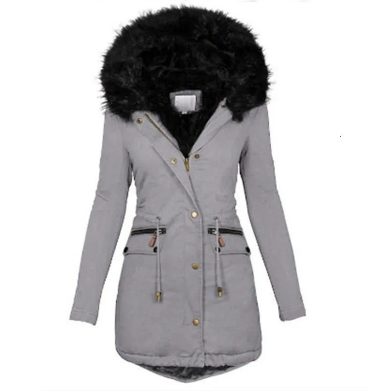 Women's Down Parkas Winter Slim Fit and Slim Women's Solid Color Wool Collar Hooded Mid length Warm Zipper Cotton Coat 231025