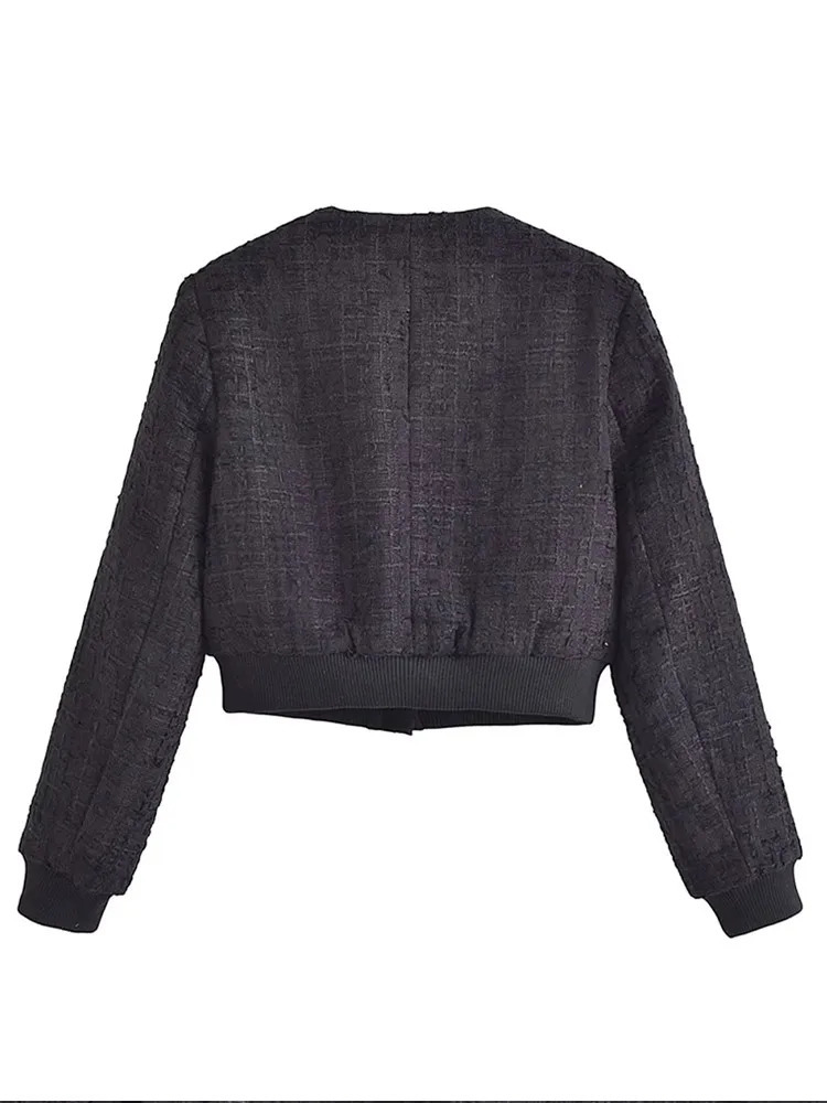 Women's Jackets Tweed Short Bomber Jacket Women Autumn Winter Casual Frayed Single-breasted Solid Short Coats Elegant Office Lady Jackets 231026
