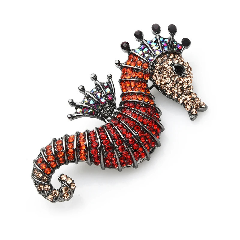 Pins Brooches Wuli baby Sparkling Rhinestone Seahorse Brooches 3color Sea Animal Office Casual Brooch Pins Gifts 231025