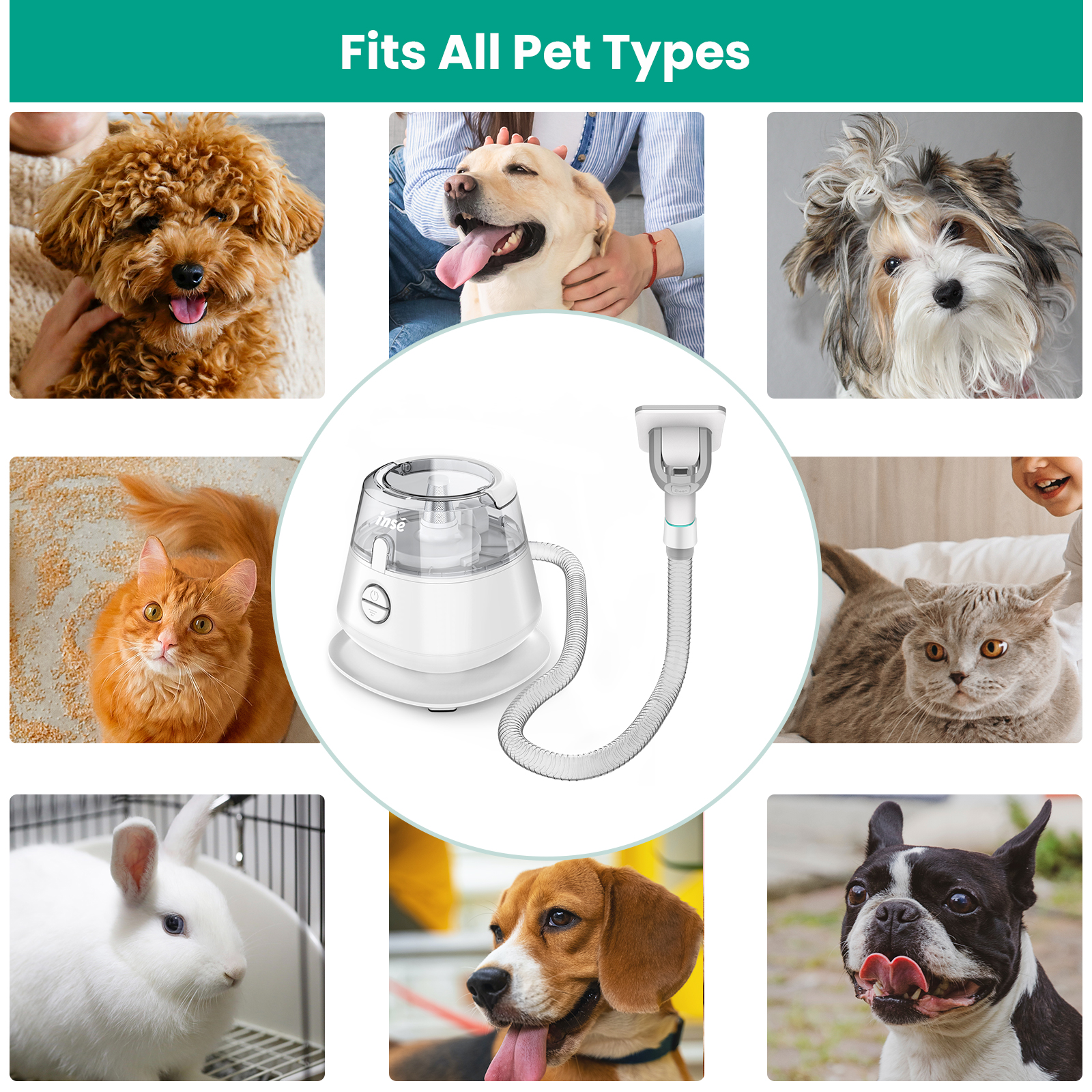 INSE Pet Grooming Kit & Dog Hair Vacuum, Dog Clippers Kit Suction 99% Pet Hair, Large Dust Cup Vacuum with Clipper, 5 Pet Grooming Tools for Shedding 