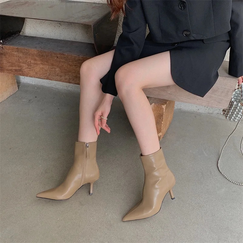 Boots Winter Women Ankle Boot Fashion Pointed Toe Laides Elegant Chelsea Shoes Thin High Heel Candy Color Pumps 231026 - view 5