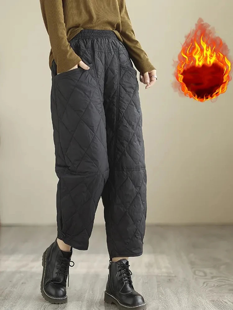 Women's Pants Capris Thicken Down Cotton Wide Leg Pants Womens Warm Casual Pantalones Vintage High Waist Baggy Snow Straight Sweatpants 231025