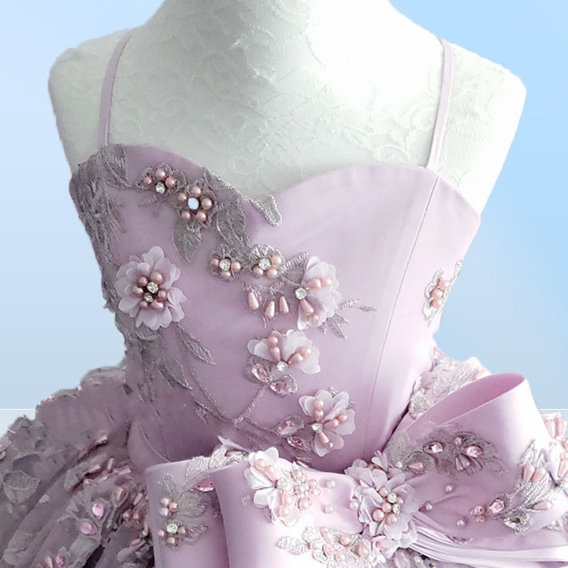 Lavender Beaded Ball Gown Girls Pageant Dresses Spaghetti Straps Princess Flower Girl Dress Appliqued First Communion Dress