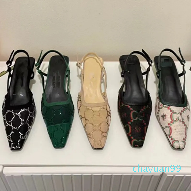 2023 Women's G slingback Sandals Pointed Toe Mesh pump slingback shoes rhinestone diamond crystals sparkling dress shoes party wedding high heels slides