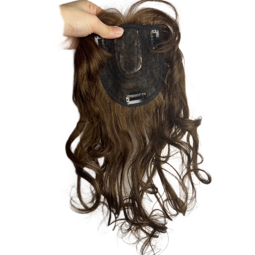 Natural Body Wavy Clip in Human Hair Topper for Women Soft Hairpiece Extension for Mild Woman Increase Hair Volume Remy 10x12cm fast delivery