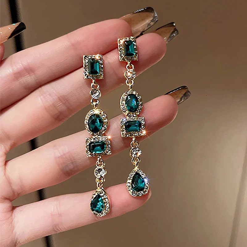 Charm Fashion Green Golden Long Pearl Tassel Drop Earrings For Women Vintage Jewelry Party Wedding Trendy Dangle Earrings 231025