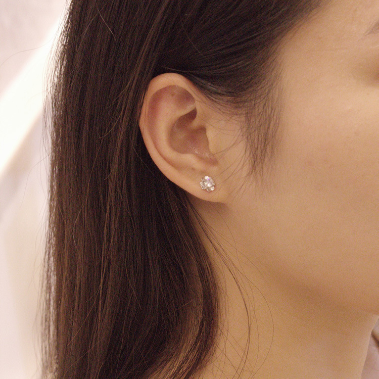 Women's Sterling Silver Round CZ Stud Earrings - Luck-Inspired Design for Festivals