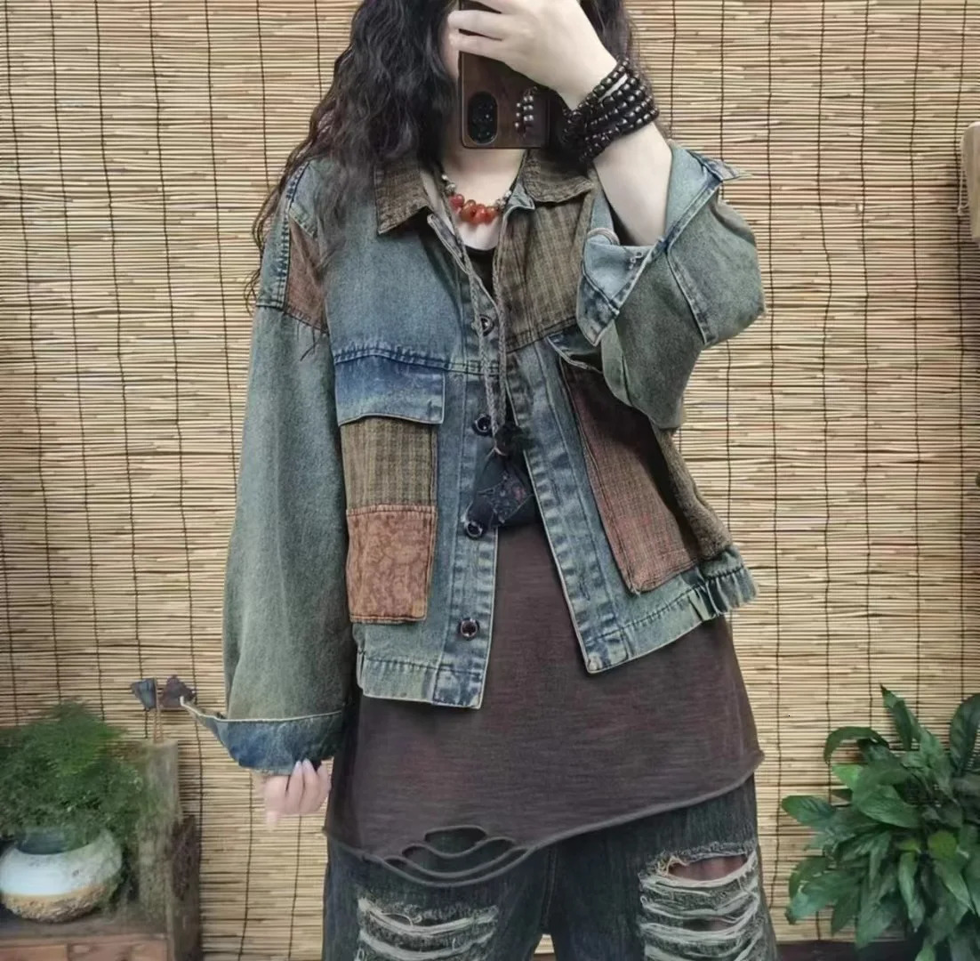 Women's Jackets Woman Autumn Distressed Long Sleeves Denim Jacket Literary Simplicity Vintage Loose Cardigan Turn-down Collar Streetwear Coat 231