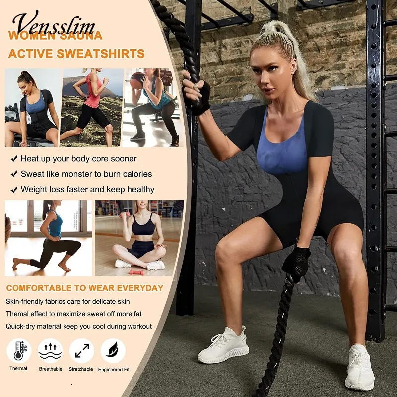 Womens Shapers Vensslim Women Sauna Suit Sweat Shirt Slimming Thermo Shapewear Full Body Shaper Waist Trainer Legging Trimmer Corset 231025