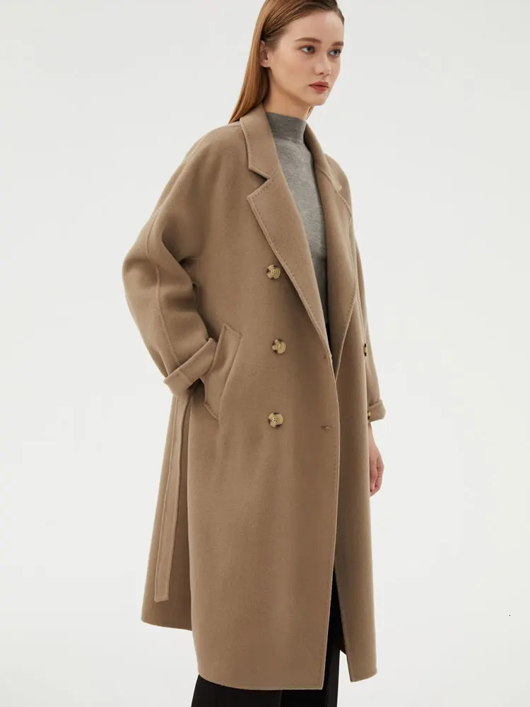 Women's Wool Blends Springautumn and winter pure wool reversible woolen coat women's loose slim fit woolen coat long high-end temperament tr