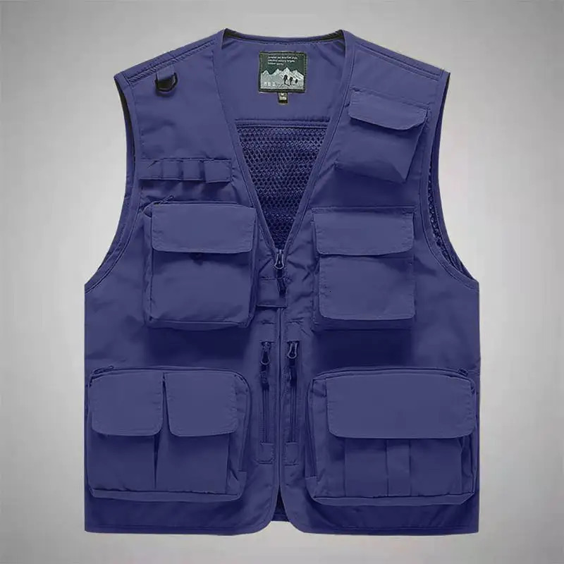 Men's Vests FGKKS Men's Vest Multi-Pocket Thin Trend Mesh Breathable Detachable Waistcoat Outdoor Mountaineering Fishing Casual Vest Male 23