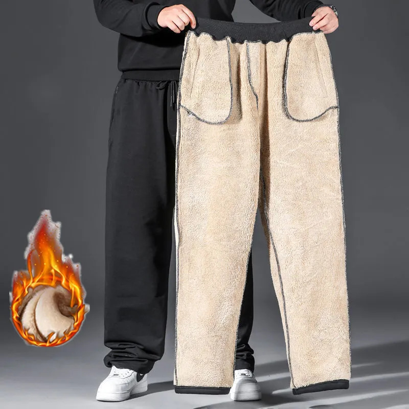 Men's Pants 10XL Oversize Plush Casual Pants Mens Warm Cargo Pants Plus Size Men Winter Warm Plush Trousers Streetwear Thickened Loose Pants 2310