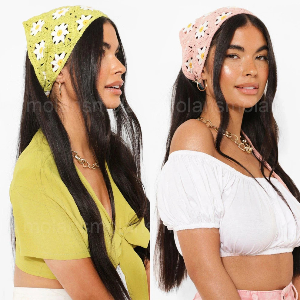 Headbands Molans Women Triangle Bandanas Turban Crochet Hair Scarf Hairband Knitted Headband Elastic Hair Band Headwrap Hair Accessories 231025