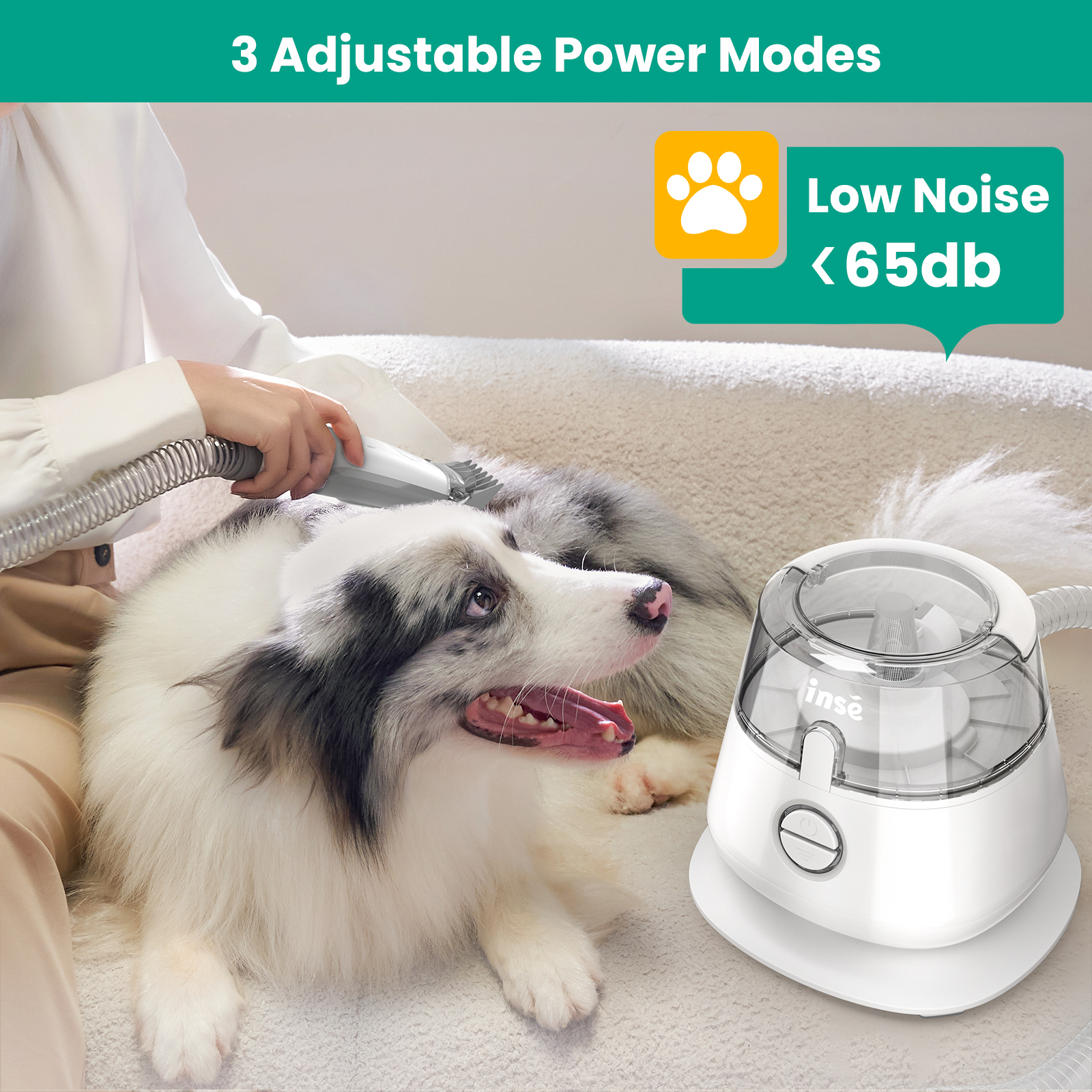 INSE Pet Grooming Kit & Dog Hair Vacuum, Dog Clippers Kit Suction 99% Pet Hair, Large Dust Cup Vacuum with Clipper, 5 Pet Grooming Tools for Shedding 