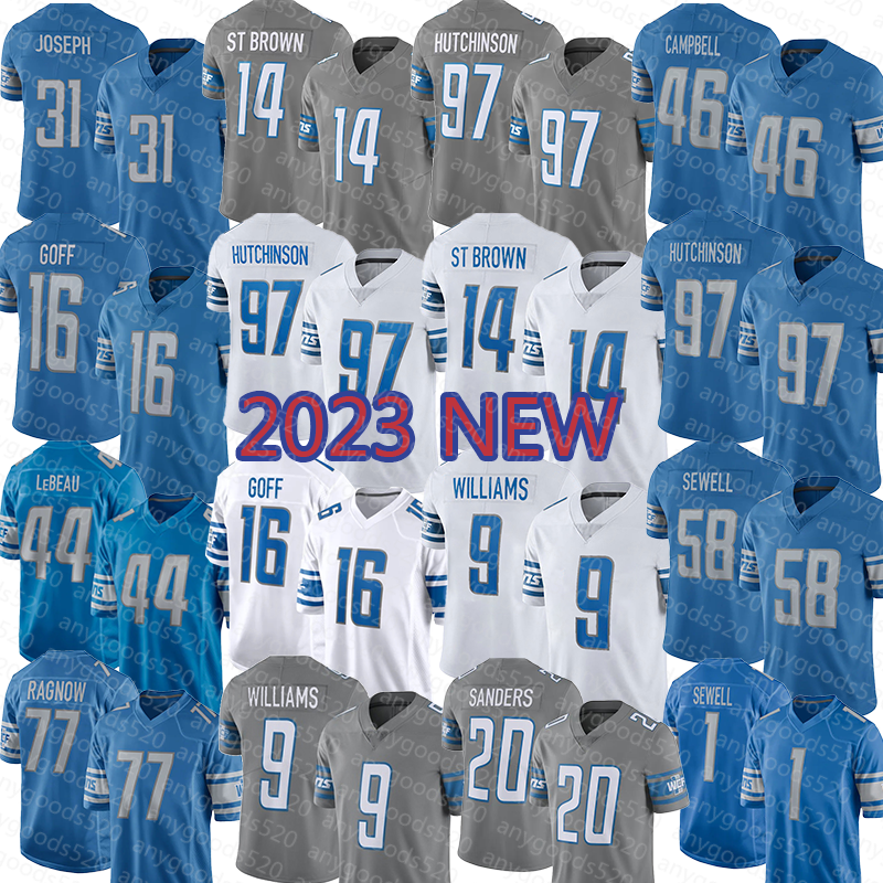 97 Aidan Hutchinson Detroits Football Jerseys Liones C.J. Gardner-Johnson Amon-Ra St. Brown Jared Goff Jameson Williams Malcolm Rodriguez Penei Sewell Kerby Joseph