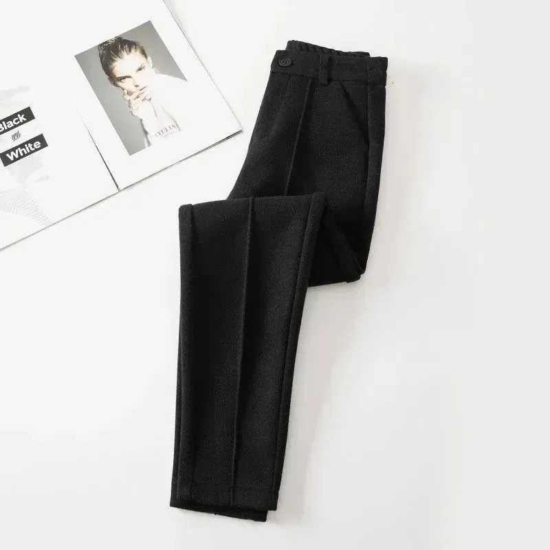Women's Pants Capris Woolen suit pants women's autumn and winter Korean style fashion solid color high waist thickened warm casual harem pan