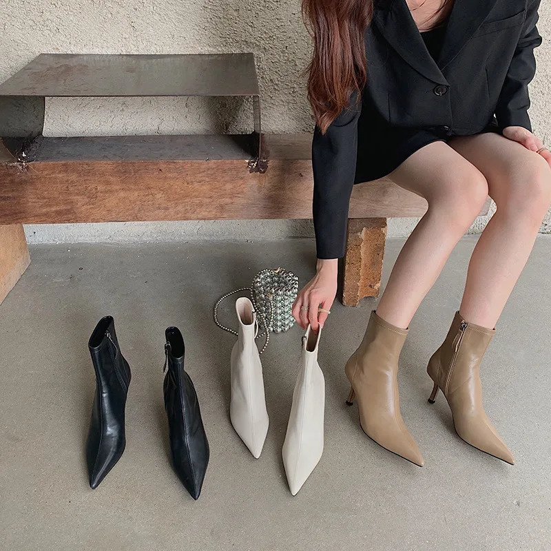 Boots Winter Women Ankle Boot Fashion Pointed Toe Laides Elegant Chelsea Shoes Thin High Heel Candy Color Pumps 231026 - view 3
