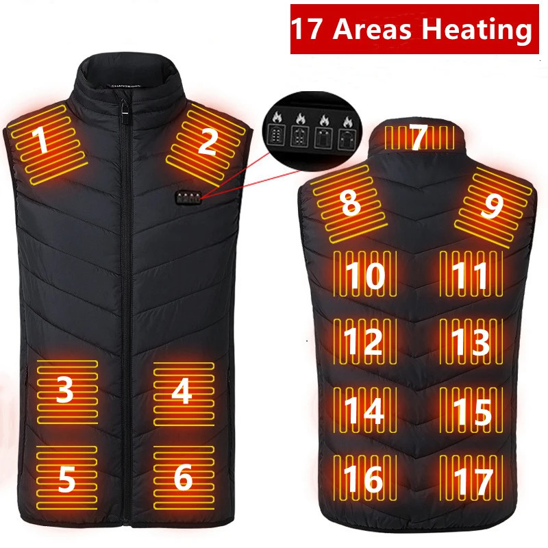 Men's Vests 21 Areas Heated Vest Men Winter Heating Jacket Warm Electric Thermal Waistcoat Hiking Outdoor Camping Infrared USB Heated Coat 231026