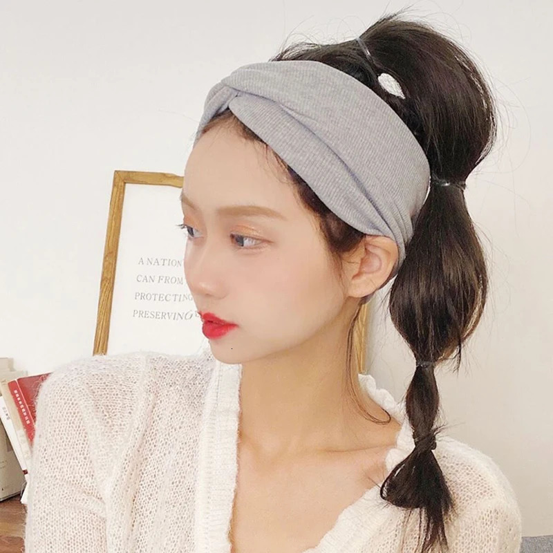 Headbands Spring Autumn Women Twist Knitted Headband Soft Solid Color Wide Turban Elastic Hair Bands Cotton Hairband Accessories Headwrap 231025