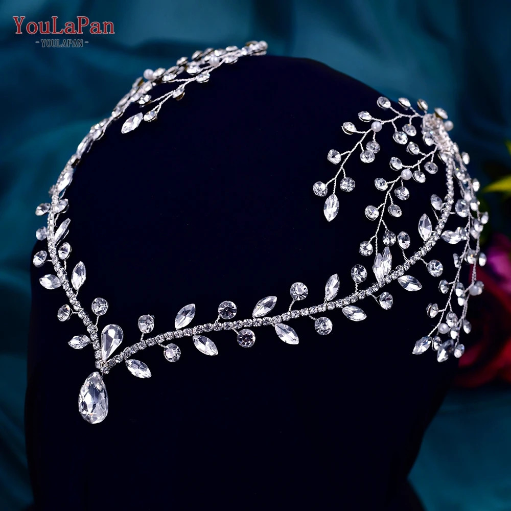 Headbands YouLaPan Rhinestone Wedding Forehead Headband Women Headdress Water Drop Bridal Head Tiara Bride Head Piece with Combs HP466 231025