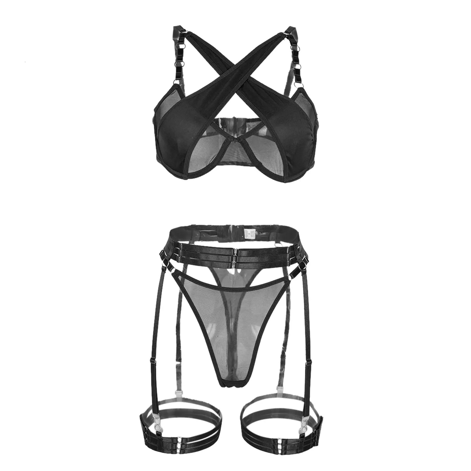 Sexy Set Sexy Lingeries For Woman Mesh Stitching Underwear Three Piece Set Bondage Garter Belt Bdsm Lenceria Sexys Para Mujer Fina Sex 231026bj - view 6