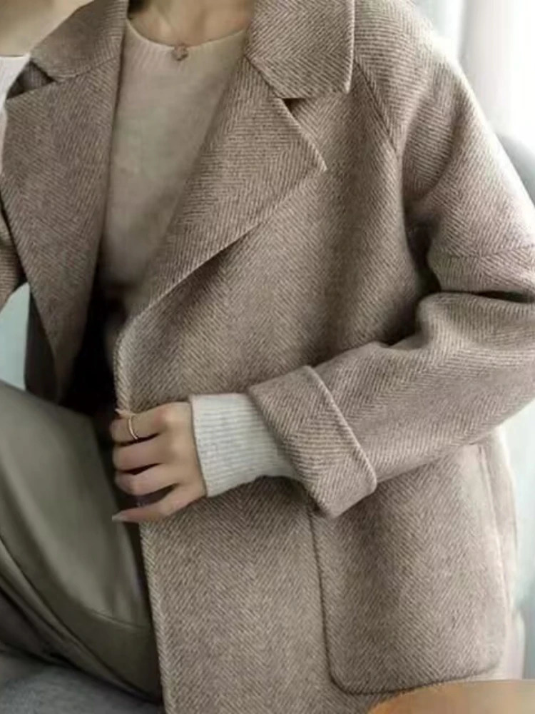 Women's Wool Blends Women's Wool Blend Trench Coat Turn-Down Collar Korean Fashion Temperament Female Clothing Autumn Jackets for Women 2310