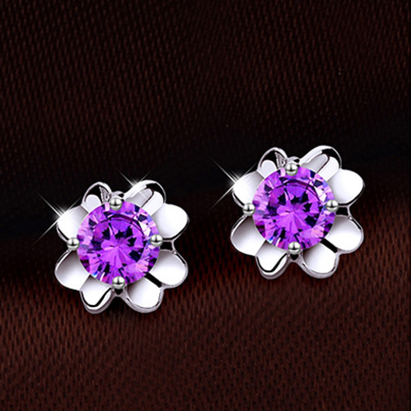 Women's Sterling Silver Round CZ Stud Earrings - Luck-Inspired Design for Festivals