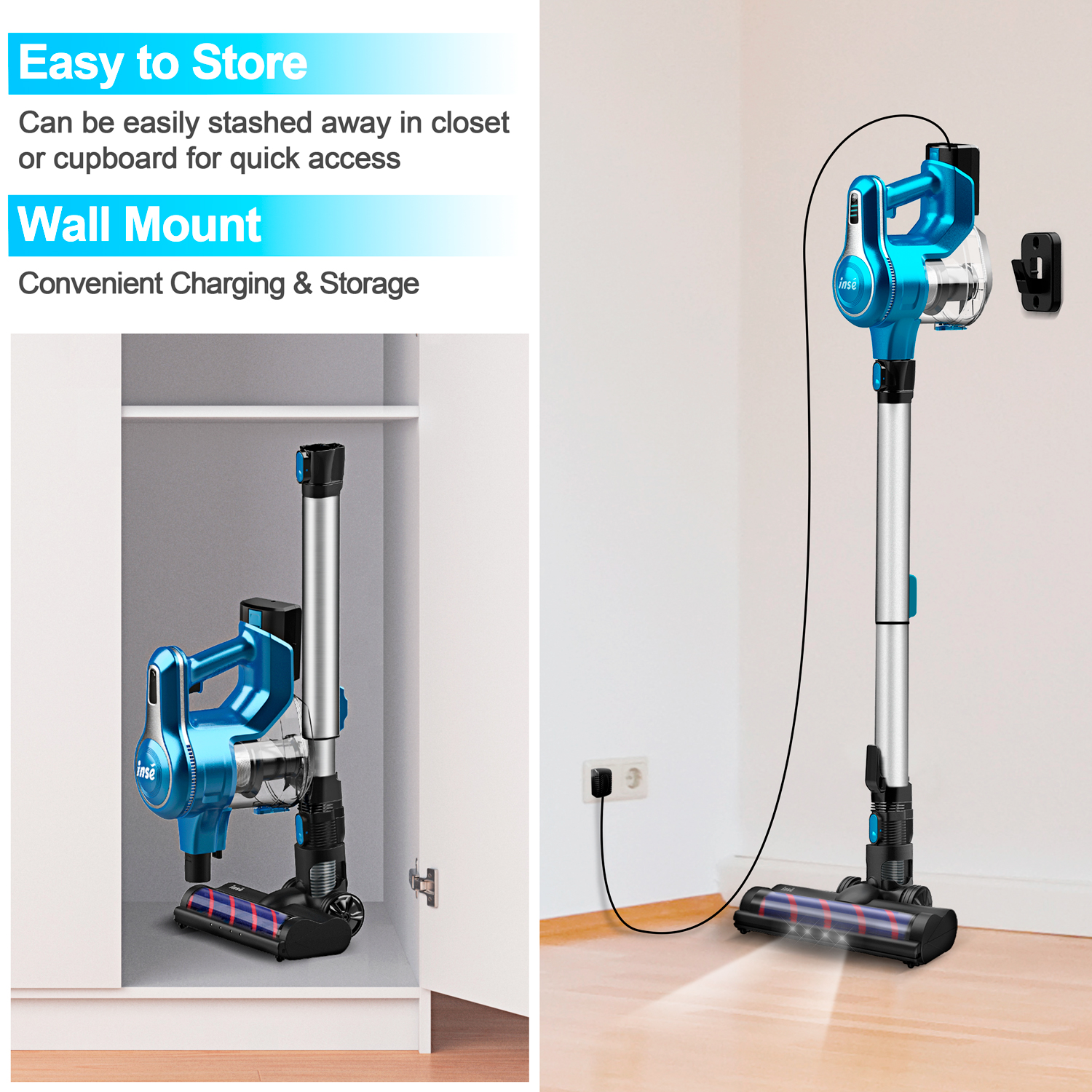 INSE Cordless Vacuum Cleaner with 2 Battery Up to 90Mins Runtime, 10-in-1 28KPa 300W Brushless Stick Vacuum, Lightweight Vacuum for Carpet Hard Floor 