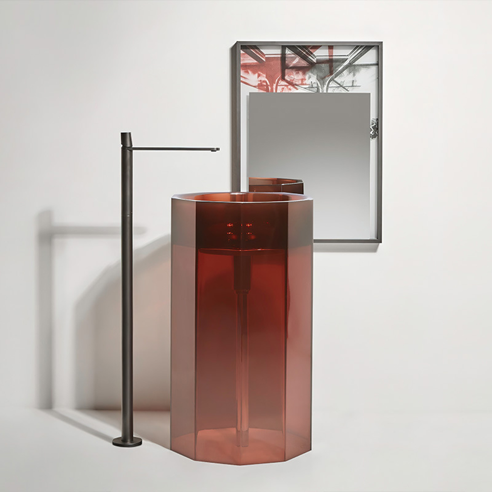 Round Resin Acryli Bathroom Pedestal Wash Basin Freestanding Translucent Sink Cloakroom Vanity Colored Vessel Sink RS3039