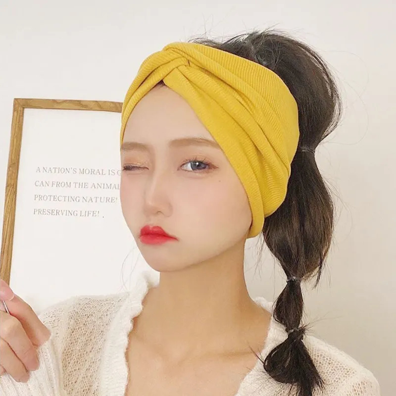 Headbands Spring Autumn Women Twist Knitted Headband Soft Solid Color Wide Turban Elastic Hair Bands Cotton Hairband Accessories Headwrap 231025