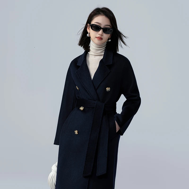 Women's Wool Blends Autumn/Winter Long Cashmere Coat Women water corrugated double breasted windbreaker Woolen Women's Long wool coat 231025