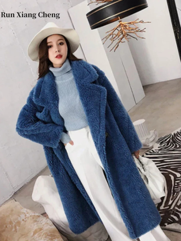 Women's Fur Faux Fur Women Winter Faux Fur Warm Long Coat Long Sleeve Female Thick Teddy Bear Coat Casual Loose Oversize Outwears 231025