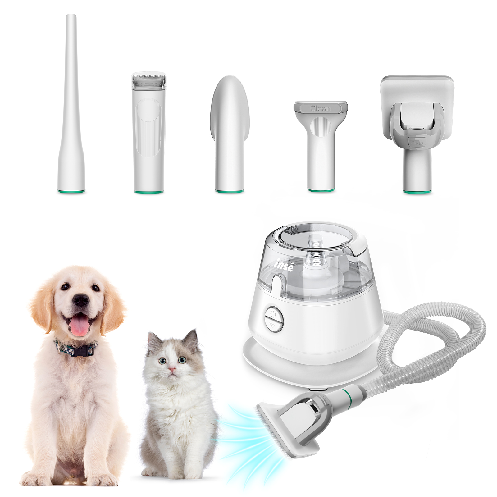 INSE Pet Grooming Kit & Dog Hair Vacuum, Dog Clippers Kit Suction 99% Pet Hair, Large Dust Cup Vacuum with Clipper, 5 Pet Grooming Tools for Shedding 