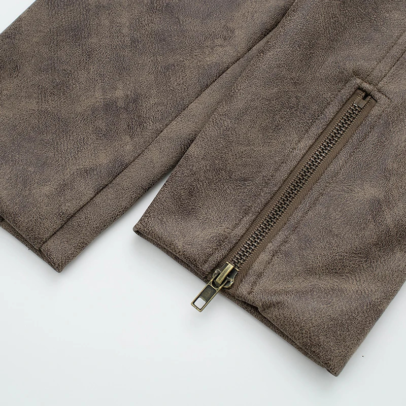 Women's Jackets Faux Suede Leather Bomber Jacket Vintage Brown Coat Chic Zipper Short Outfit Woman Streetwear 231026