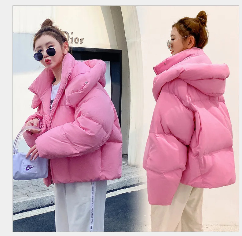 Women's Down Parkas winter Korean style fluffy hooded bread down jacket women thick loose short jacket 231025