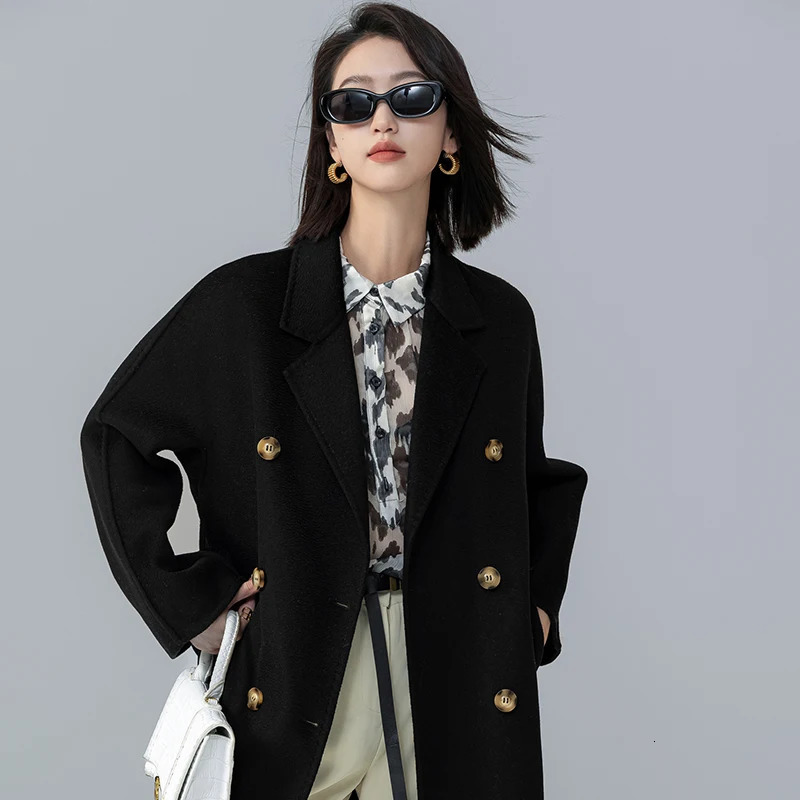 Women's Wool Blends Autumn/Winter Long Cashmere Coat Women water corrugated double breasted windbreaker Woolen Women's Long wool coat 231025