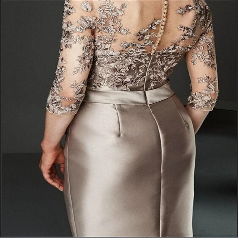 of the Bride Dresses Short O Neck Brown Mother Formal Wedding Guest Gown Knee Length Three Quarter Sleeves Evening Dress