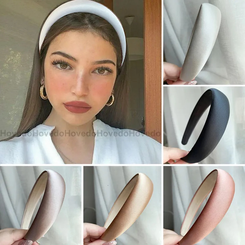 Headbands Satin Hair Band Girls Solid Color Headband Wide Padded Hair Hoop Headwear Wholesale Fashion Hair Accessories for Women 231025