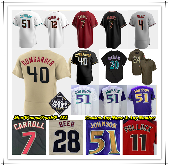 2023 World Series WS Baseball Jersey Randy Johnson Ketel Marte Corbin Carroll Lourdes Gurriel Jr Madison Bumgarner Gabriel Moreno Alek Thomas DIAMONDBACKS Pham 4XL