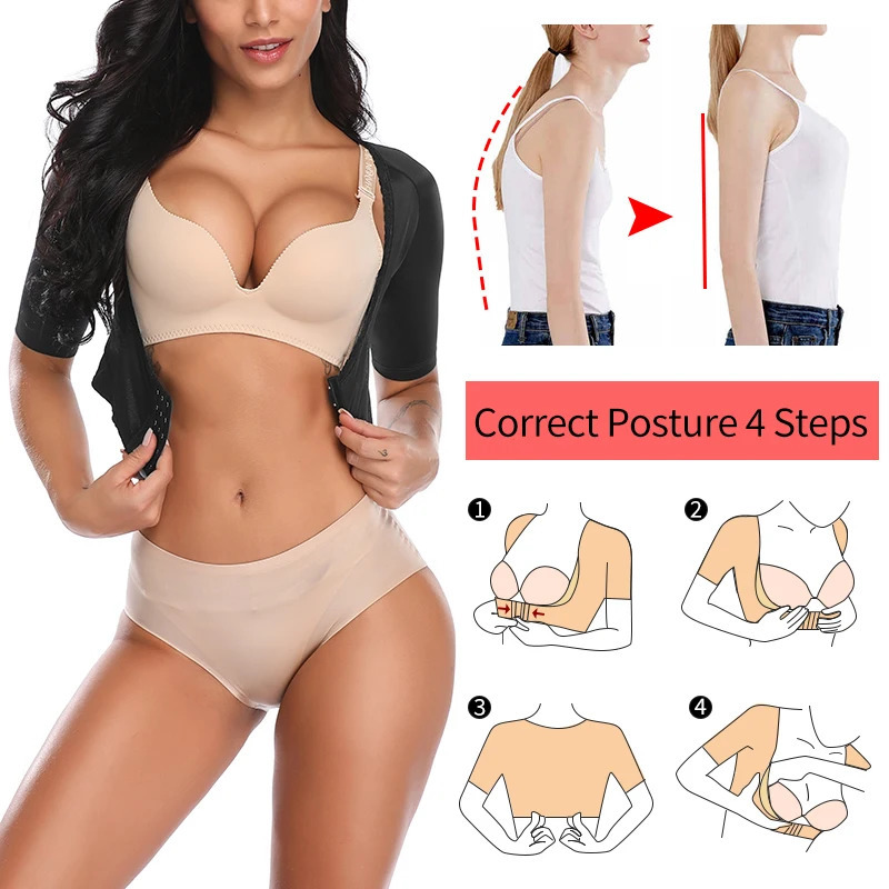 Womens Shapers Upper Arm Shaper Post Slimmer Compression Sleeves Humpback Posture Corrector Top Shoulder Shapewear Back Support 231025