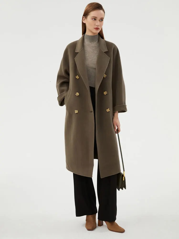Women's Wool Blends Springautumn and winter pure wool reversible woolen coat women's loose slim fit woolen coat long high-end temperament tr