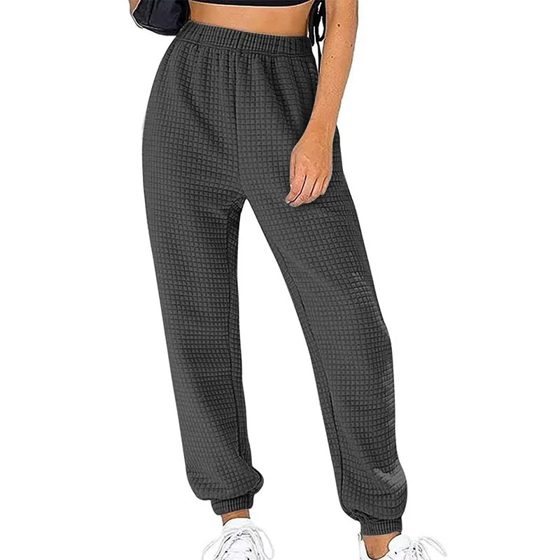 Women's Pants Capris Womens Pants Autumn Winter Waffle Solid Color Casual Trousers Female High Waist Sports Straight Pants 231025