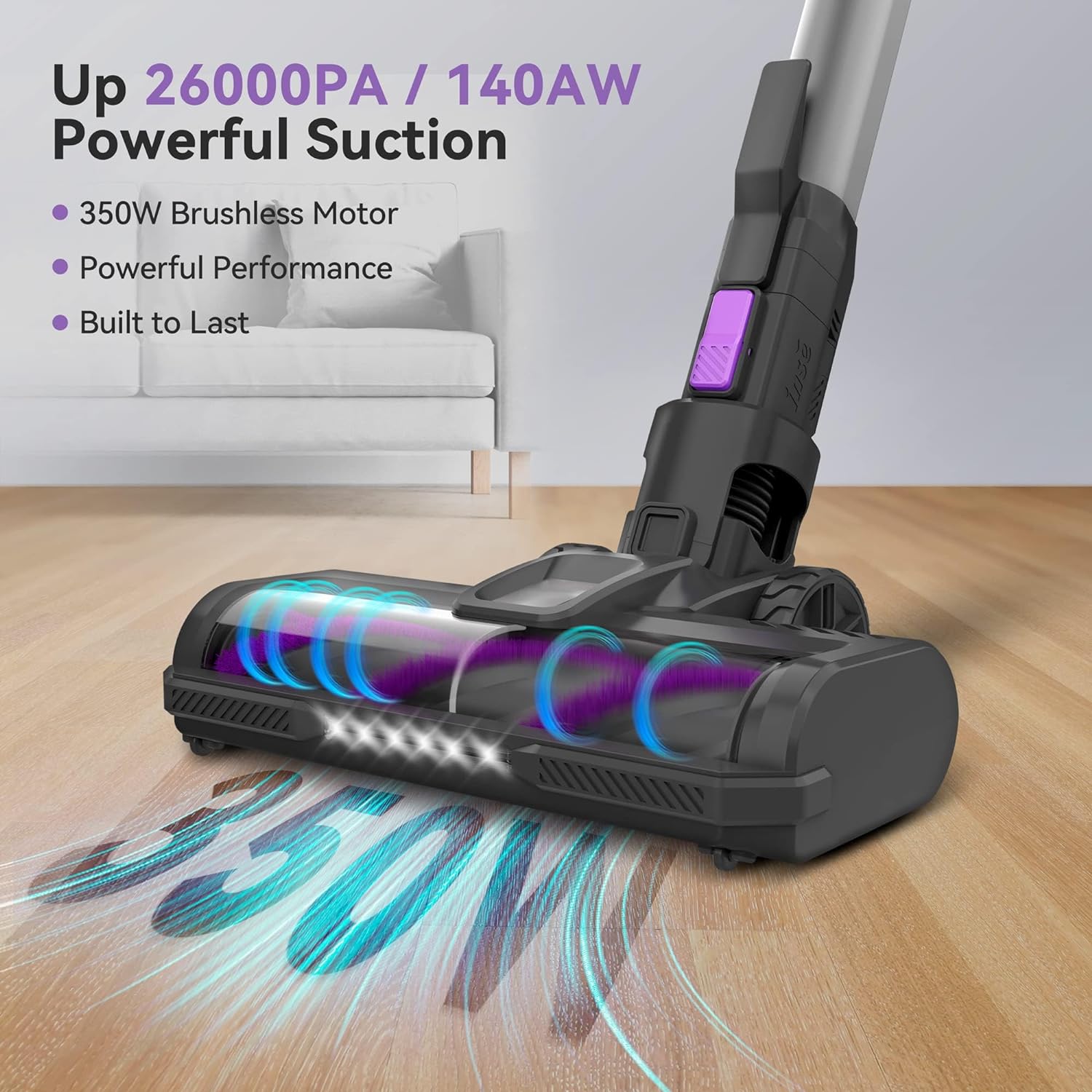 INSE Cordless Vacuum Cleaner, 9-in-1 Stick Vacuum with 26Kpa 350W Suction, Max 50 Min Runtime Vacuum for Home, Bendable Household Vacuum for Hard Floo