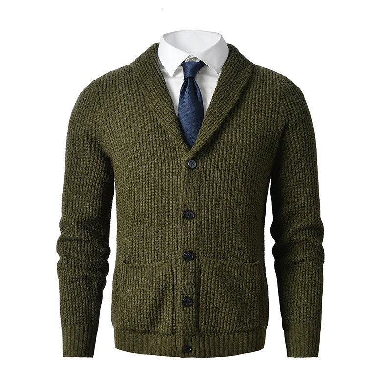 Men's Sweaters Men's Shawl Collar Cardigan Sweater Slim Fit Cable Knit Button up Merino wool Sweater with Pockets 231026